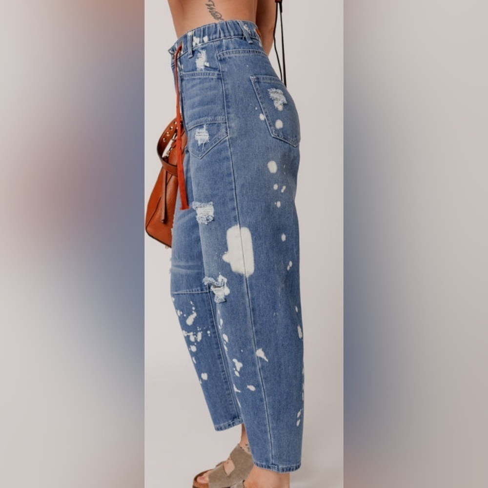 Ripped Splattered Rope Waist Cropped Jeans - Picture 3 of 3